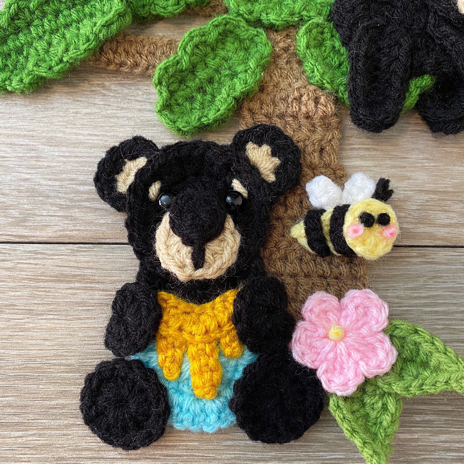 Honey Bear Crochet Applique, Pre-made Animal Applique, Crochet