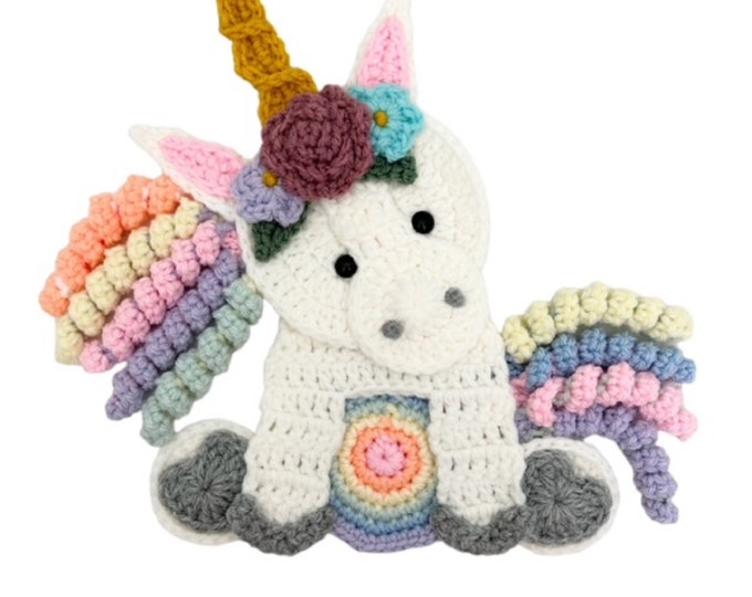 Featured listing image: BoHo Unicorn Crochet Applique, Pre-made Animal Applique, Crochet Applique, Crochet Embellishments, Baby Applique, Ready to use Applique