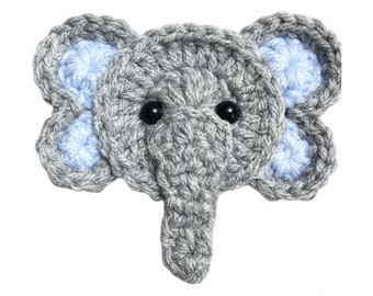 Elephant Mini Head, Crochet Applique Heads, Pre-made Animal Applique, Crochet Applique, Embellishments, Applique, Ready to use Applique