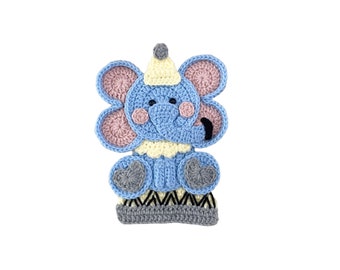 Circus Elephant Crochet Applique, Pre-made Animal Applique, Crochet Applique, Crochet Embellishments, Baby Applique, Ready to use Applique