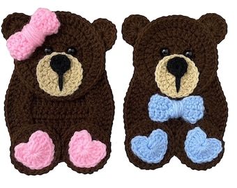 Baby Bears Crochet Applique, Pre-made Animal Applique, Crochet Applique, Crochet Embellishments, Baby Applique, Ready to use Applique