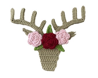 Boho Buck Crochet Applique, Pre-made Animal Applique, Crochet Applique, Crochet Embellishments, Baby Applique, Ready to use Applique