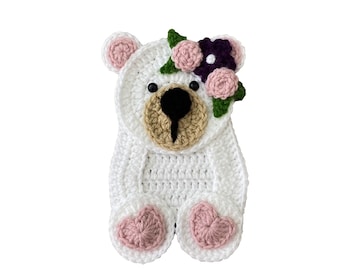 BoHo Bear Crochet Applique, Pre-made Animal Applique, Crochet Applique, Crochet Embellishments, Baby Applique, Ready to use Applique
