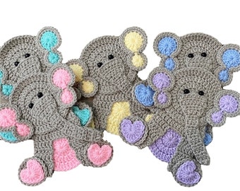 Baby Elephant Crochet Applique, Pre-made Animal Applique, Crochet Applique, Crochet Embellishments, Baby Applique, Ready to use Applique