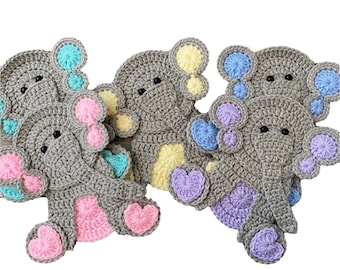 Baby Elephant Crochet Applique, Pre-made Animal Applique, Crochet Applique, Crochet Embellishments, Baby Applique, Ready to use Applique