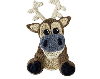 Jumbo Reindeer Crochet Applique, Pre-made Animal Applique, Crochet Applique, Crochet Embellishment, Applique, Ready to use Applique