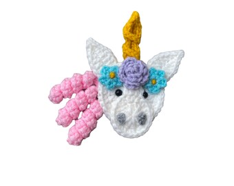 Unicorn Mini Head, Crochet Applique Heads, Pre-made Animal Applique, Crochet Applique, Embellishments, Baby Applique, Ready to use Applique