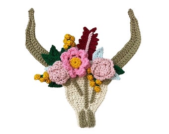 BoHo Skull Crochet Applique, Pre-made Animal Applique, Crochet Applique, Crochet Embellishments, Baby Applique, Ready to use Applique
