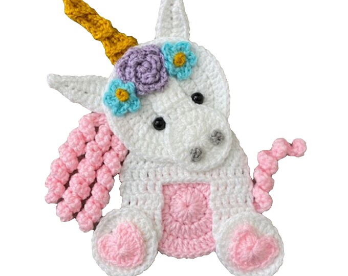 Featured listing image: BoHo Unicorn Crochet Applique, Pre-made Animal Applique, Crochet Applique, Crochet Embellishments, Baby Applique, Ready to use Applique