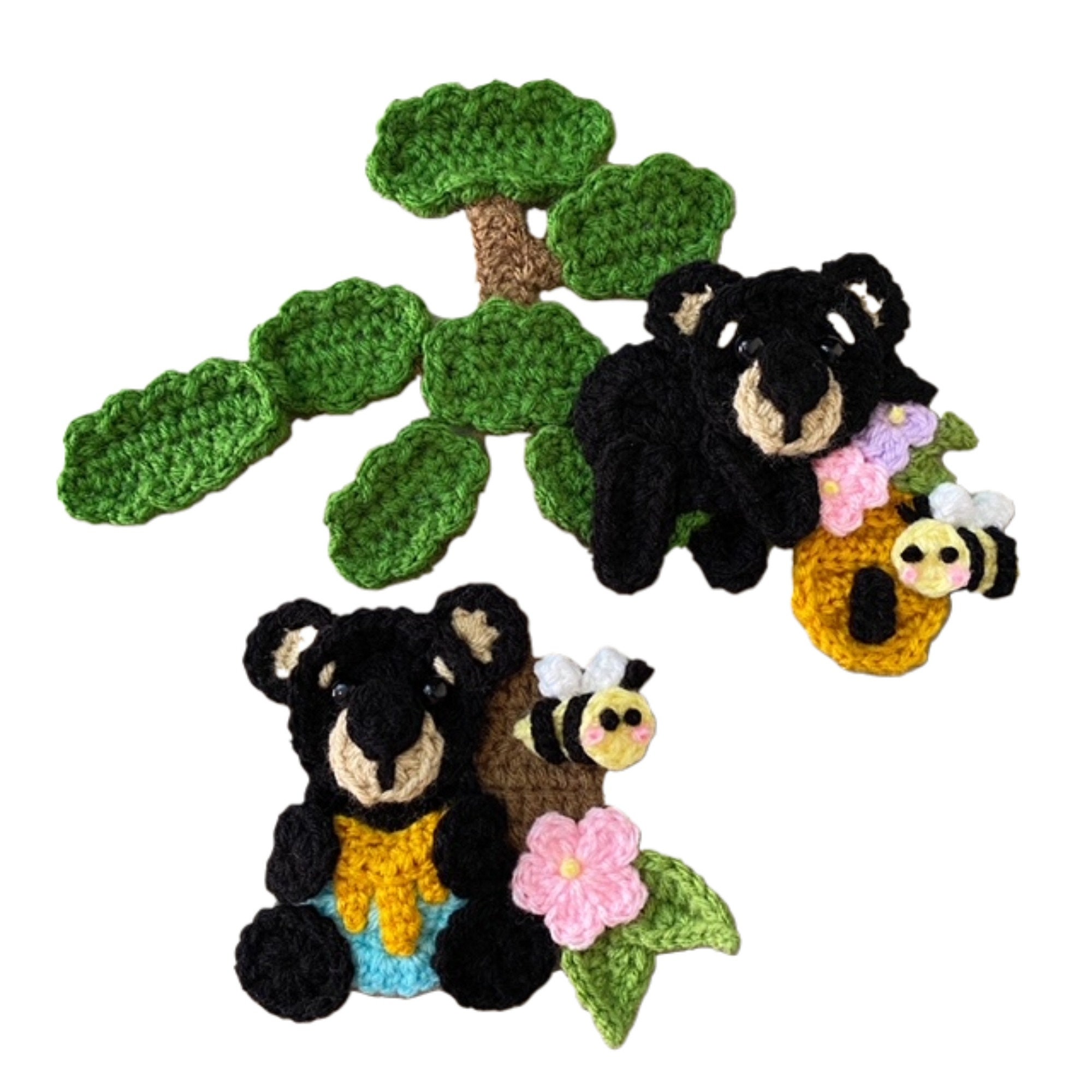 Honey Bear Crochet Applique, Pre-made Animal Applique, Crochet