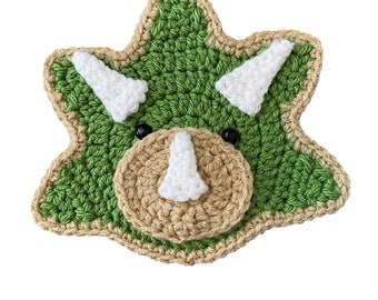 Triceratop Head Crochet Applique, Pre-made Animal Applique, Crochet Applique, Crochet Embellishments, Baby Applique, Ready to use Applique