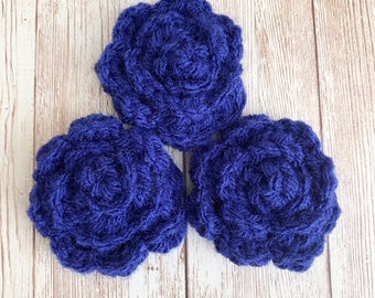 Boho Flower Crocheted Embellishments, Soft Navy Flower Embellishment, Crocheted Embellishment, Crocheted Flowers Applique, Flower