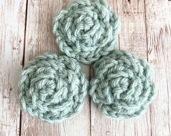 Boho Flower Crocheted Embellishments, Light Sage Flower Embellishment, Crocheted Embellishment, Crocheted Flowers Applique, Crocheted Flower