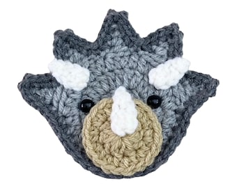 Triceratop Mini Head, Crochet Applique Heads, Pre-made Animal Applique, Crochet Applique, Embellishments, Applique, Ready to use Applique