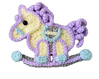 Rocking Horse Crochet Applique, Pre-made Animal Applique, Crochet Applique, Crochet Embellishments, Baby Applique, Ready to use Applique