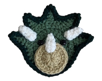 Triceratop Mini Head, Crochet Applique Heads, Pre-made Animal Applique, Crochet Applique, Embellishments, Applique, Ready to use Applique