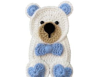 Baby Boy Bear Crochet Applique, Pre-made Animal Applique, Crochet Applique, Crochet Embellishments, Baby Applique, Ready to use Applique
