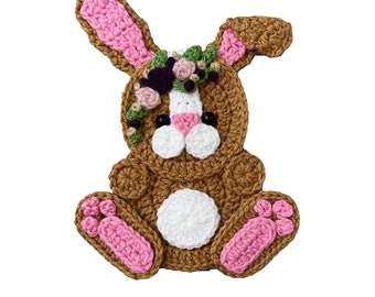 BoHo Bunny Crochet Applique, Pre-made Animal Applique, Crochet Applique, Crochet Embellishments, Baby Applique, Ready to use Applique