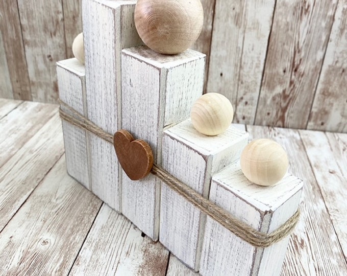 Featured listing image: Family Made of Wood, Wood Family, Wooden Family Figurines, Wooden Figurines, Farmhouse Home Decor, Wooden Block Family, Custom Block Family