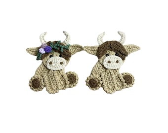 Highland Cow Crochet Applique, Pre-made Animal Applique, Crochet Applique, Crochet Embellishments, Baby Applique, Ready to use Applique