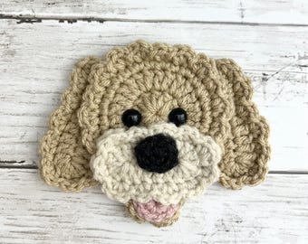 Doodle Mini Head, Crochet Applique, Pre-made Animal Applique, Crochet Applique, Embellishments, Baby Applique, Ready to use Applique