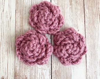 Boho Flower Crocheted Embellishments, Mauve Flower Embellishment, Crocheted Embellishment, Crocheted Flowers Applique, Crocheted Flower