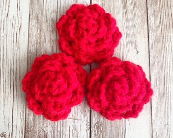 Boho Flower Crocheted Embellishments, Scarlet Red Flower Embellishment, Crocheted Embellishment, Crocheted Flowers Applique, Flower