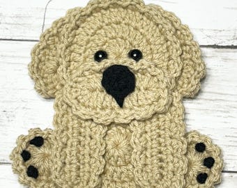 Doodle Puppy Crochet Applique, Pre-made Animal Applique, Crochet Applique, Crochet Embellishments, Baby Applique, Ready to use Applique