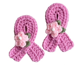 Cancer Ribbon Mini, Crochet Applique Heads, Pre-made Animal Applique, Crochet Applique, Embellishments, Baby Applique, Ready to use Applique