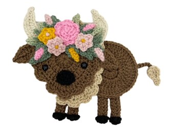 BoHo Buffalo Crochet Applique, Pre-made Animal Applique, Crochet Applique, Crochet Embellishments, Baby Applique, Ready to use Applique