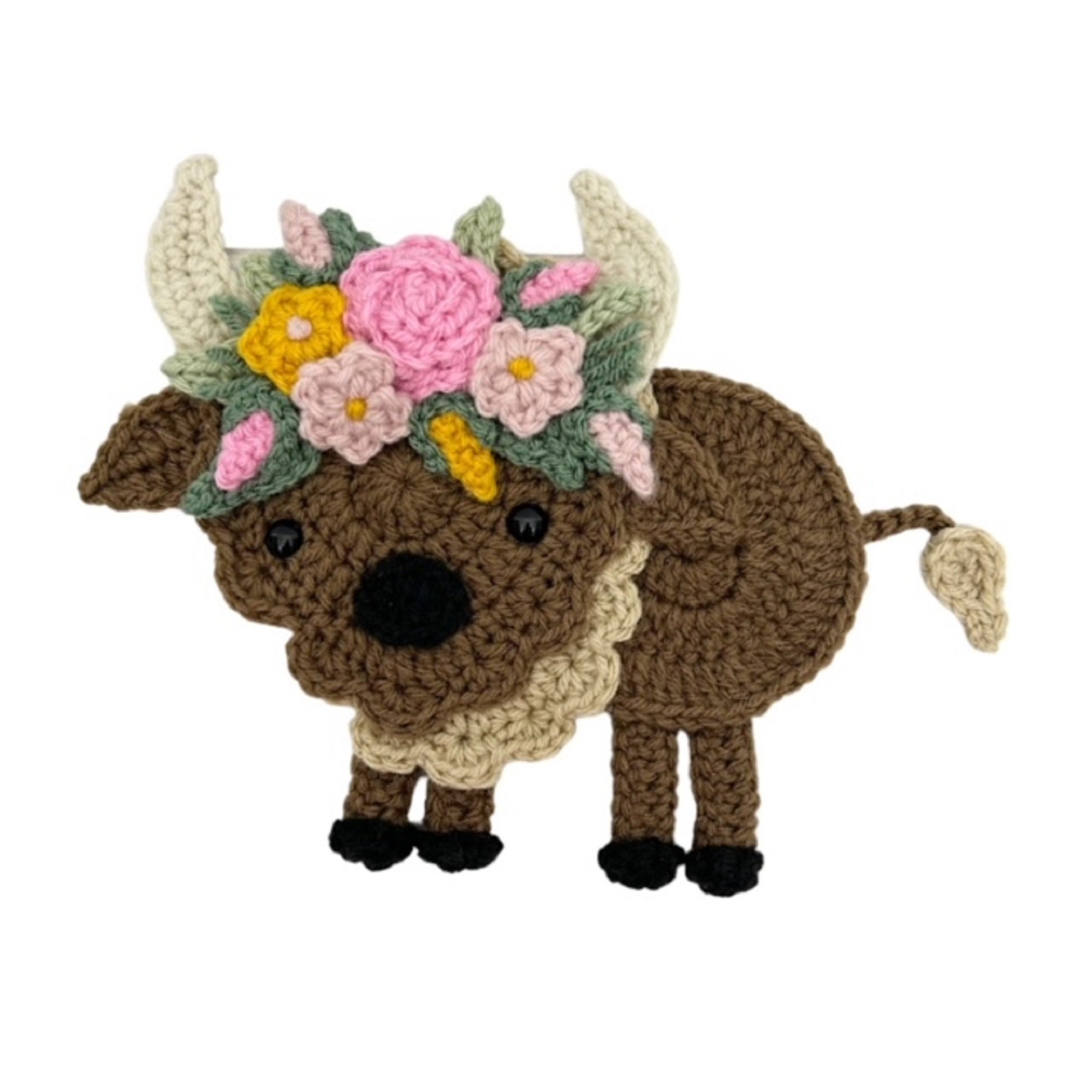 BoHo Buffalo Crochet Applique, Pre-made Animal Applique, Crochet