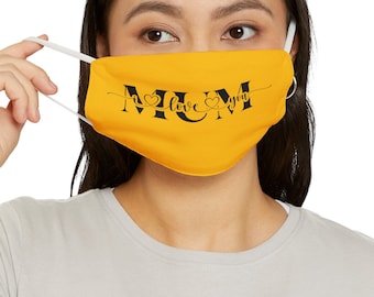 Masque facial jaune en polyester ajusté Kasisi6 Creations avec un charmant imprimé « Maman, je t'aime » pour une touche d'amour et de style.