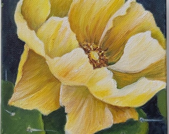 Yellow prickly pear cactus flower original acrylic painting on canvas ,one of kind