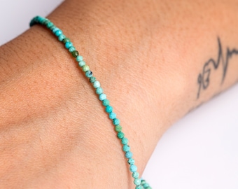 Turquoise Faceted Round Bracelet Sterling Silver Adjustable bracelet, Gift for Her,Beach Bracelet.