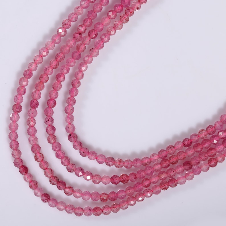 Strawberry quartz beads strand Pink gemstone beads line for jewelry making 3 mm beads for craft supplies Quartz strawberry