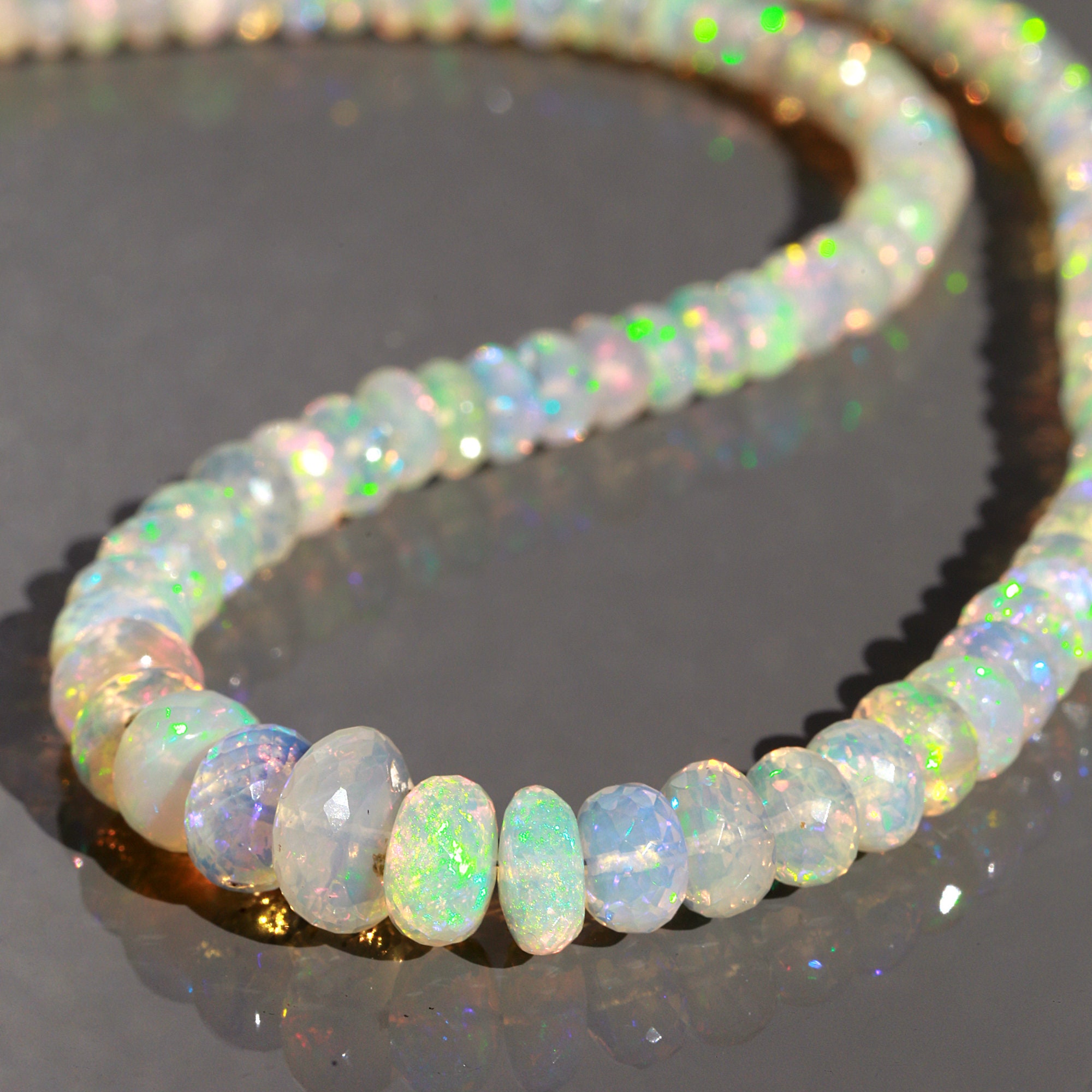 Welo Power Ethiopian Opal Smooth Rondelle Beads Necklace AAA Sterling Silver Beaded Necklace October Birthstone