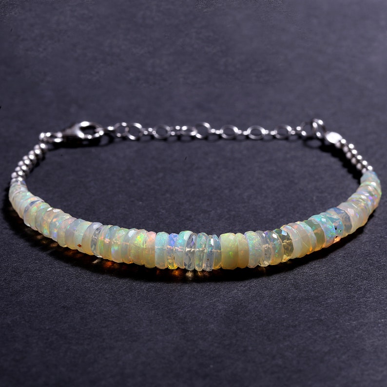 Ethiopian Opal Bracelet Yellow bracelet Silver opal unisex party bracelet..