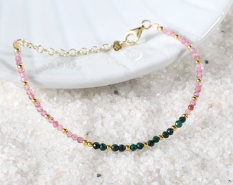 Natural Strawberry Quartz Bracelet, Malachite Gemstone Bracelet, Golden Hematite Bracelet, Minimalist Gemstone Bracelet, Anniversary Jewelry