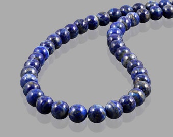 Collier de perles rondes uni en lapis lazuli, collier bleu, pierre de naissance de septembre, cadeau d'anniversaire de pierres semi-précieuses pour tous