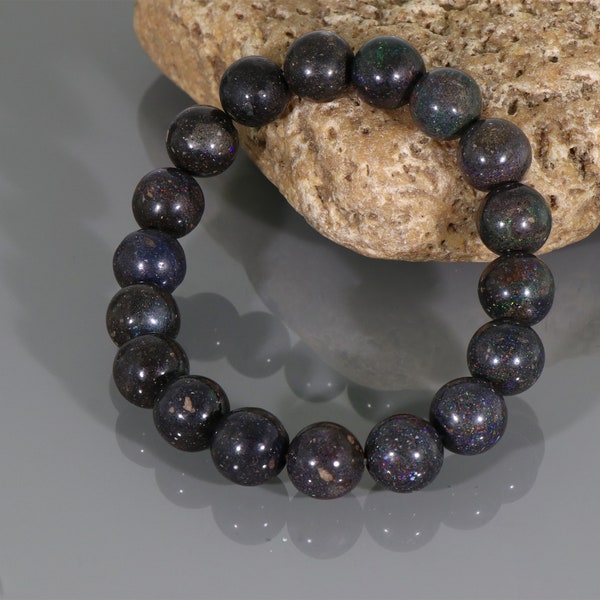 Bracelet en opale matricielle noire du Honduras, très rare, perle de pierre d'opale exclusive, bijoux en perles d'opale matricielle noire, bracelet extensible, cadeau