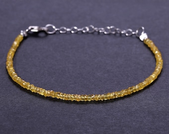 Yellow sapphire Bracelet, Sterling Silver Sapphire party bracelet,Gemstone Beaded Bracelet for her, anniversary gift, birthday gift.