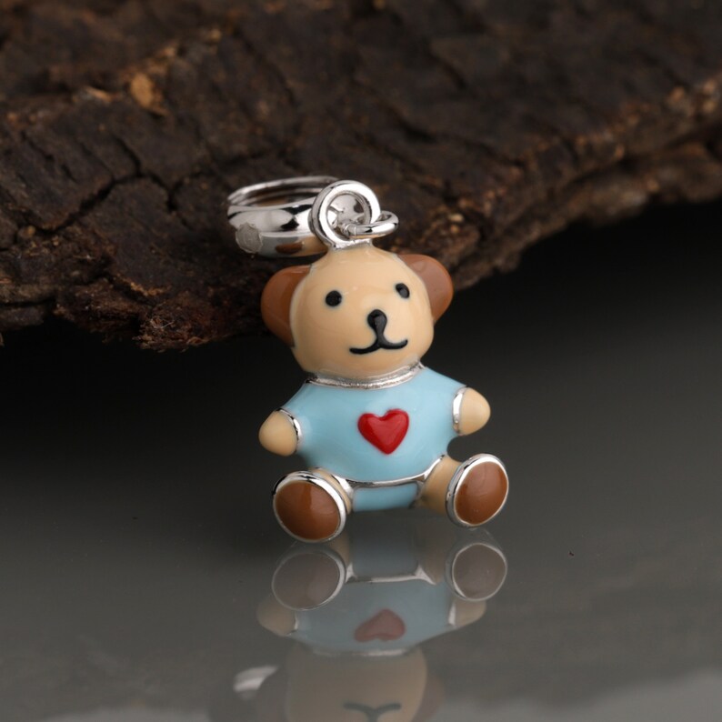 Teddy Bear Pendant Solid .925 Sterling Silver Enamel Teddy image 0