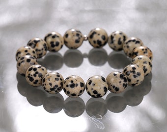 Dalmatian Jasper Beads Bracelet, Genuine Dalmatian Gemstone,Spotted Jasper Beads Bracelet,Unisex stretch Fit bracelet,Beaded Jasper Bracelet