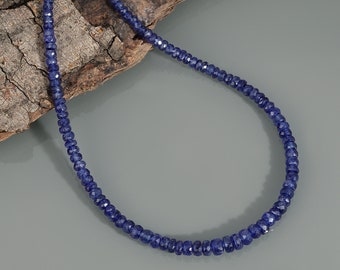 AAA + Qualität Blauer Saphir Halskette, Natürlicher Edelstein Schmuck, Blauer Saphir Perlen Halskette, Handgemachter Schmuck, Schöne Geschenk Halskette.