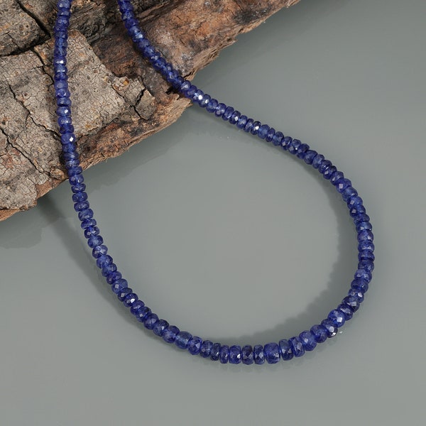 AAA + Qualität Blauer Saphir Halskette, Natürlicher Edelstein Schmuck, Blauer Saphir Perlen Halskette, Handgemachter Schmuck, Schöne Geschenk Halskette.