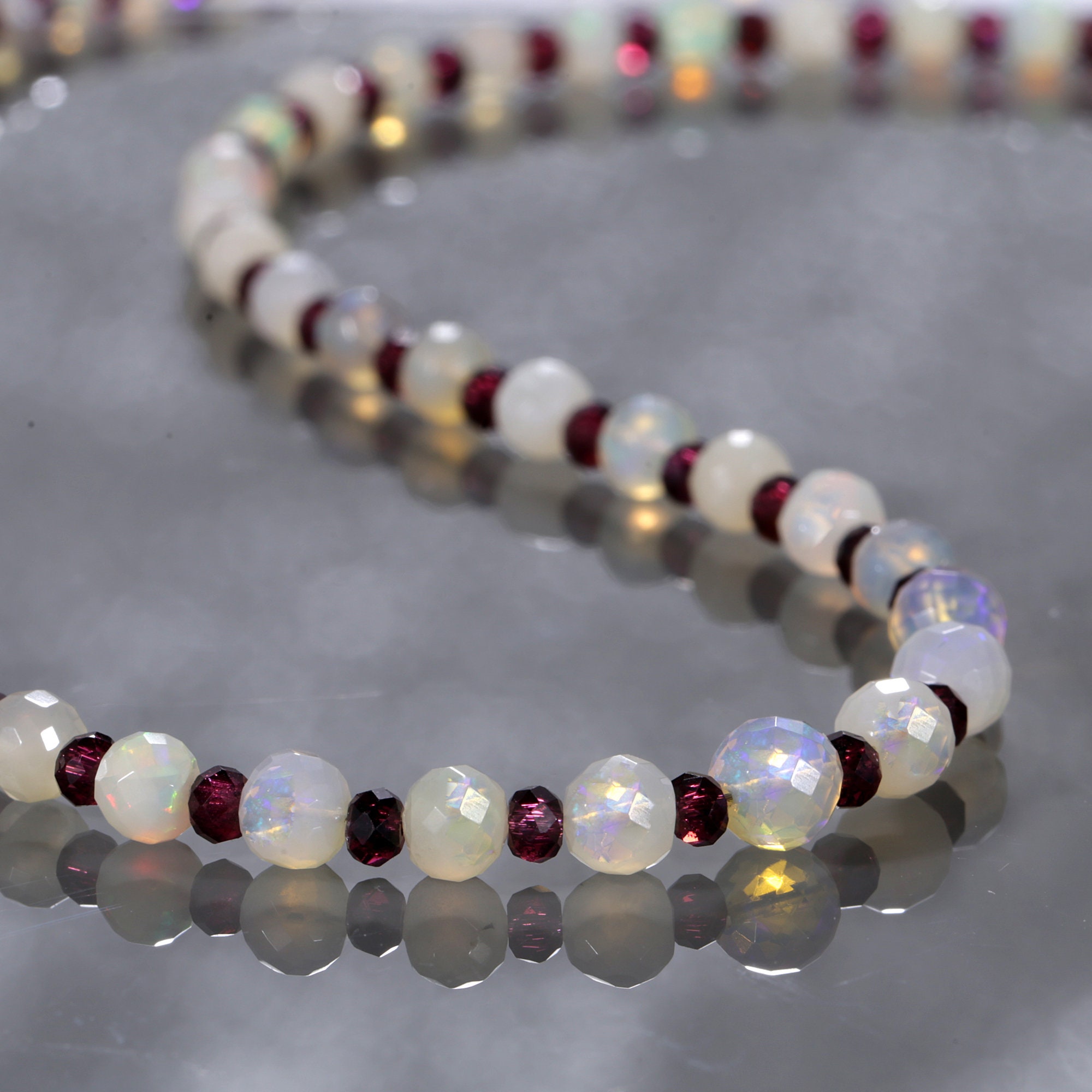 Ethiopian Opal Purple Garnet Beaded Necklace Natural Beaded Necklace for Her Birthday Gift Dainty Necklace Ethiopian Opal Purple Garnet Beaded Necklace Natural Beaded Necklace for Her Birthday Gift Dainty Necklace