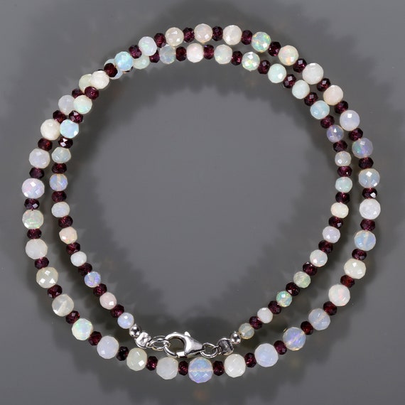 Ethiopian Opal Purple Garnet Beaded Necklace Natural Beaded Necklace for Her Birthday Gift Dainty Necklace Ethiopian Opal Purple Garnet Beaded Necklace Natural Beaded Necklace for Her Birthday Gift Dainty Necklace