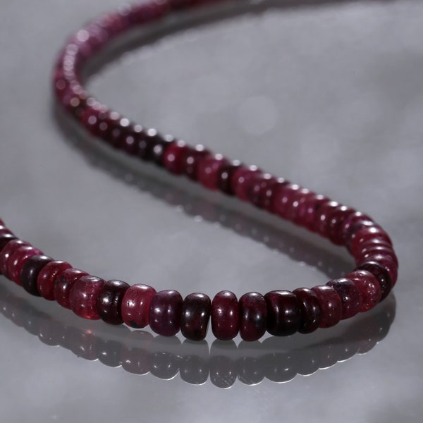 Indian Ruby Smooth Plain  Rondelles Beaded Necklace Red Necklace Semi Precious Gemstone Necklace Birthday Gift