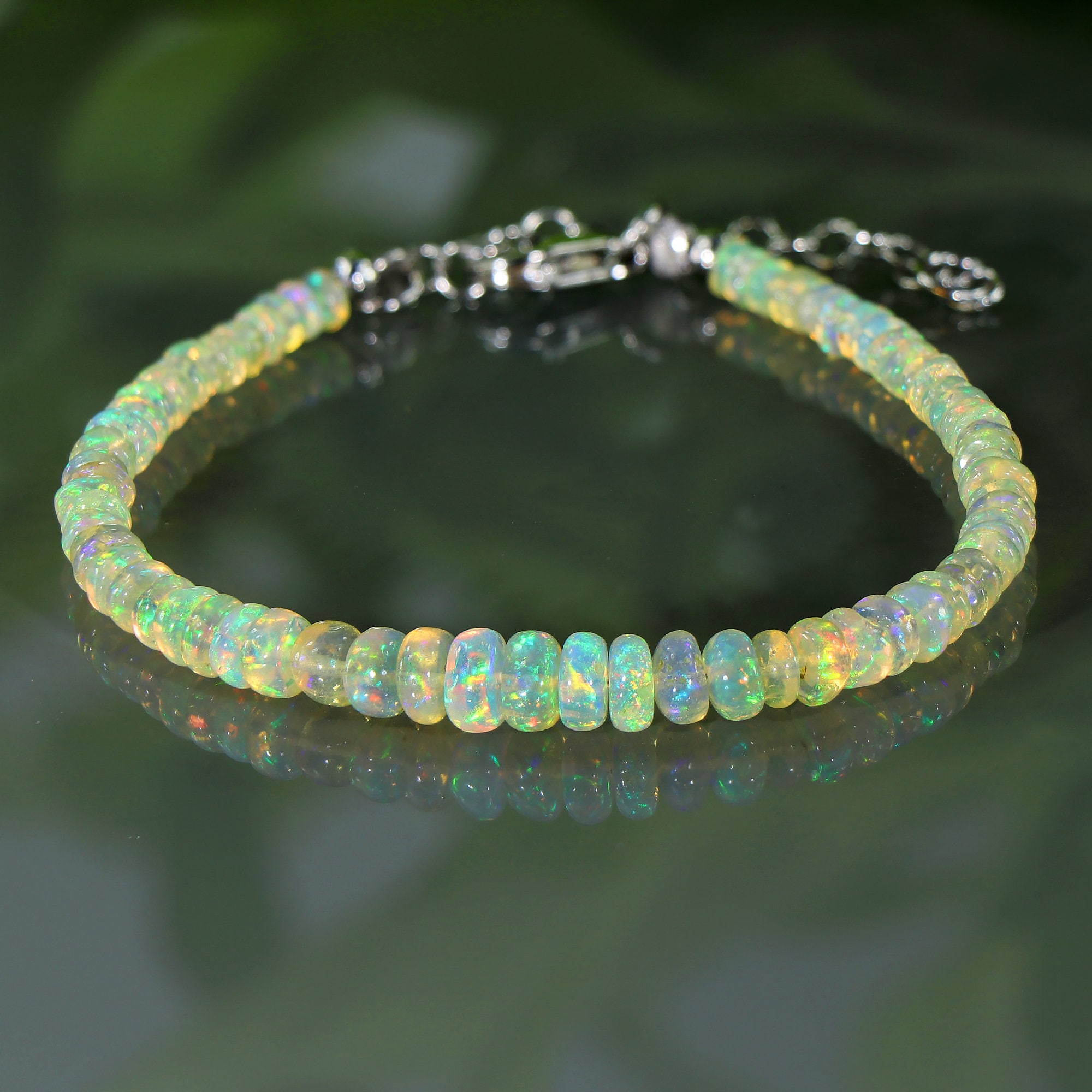 Opal Bracelet opal fire beads Bracelet for women girls Natural Ethiopian Opal Beads Bracelet Rondelle Beads Fire Beads with Glass beads