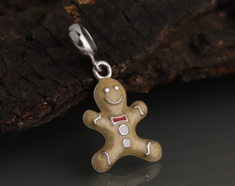 Gingerbread Man Pendant Enamel, Gingerbread man charm silver, XMAS Pendant, Kids Necklace, Sterling Silver Gingerbread man,